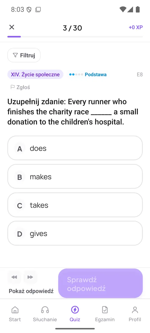 Zadanie z języka angielskiego w aplikacji