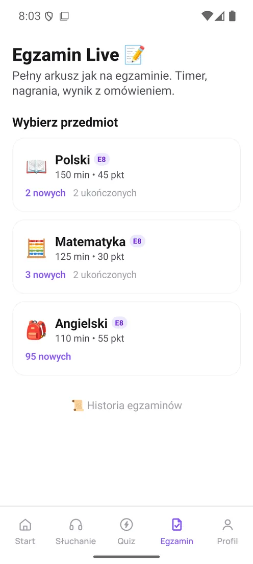 Lista arkuszy w aplikacji