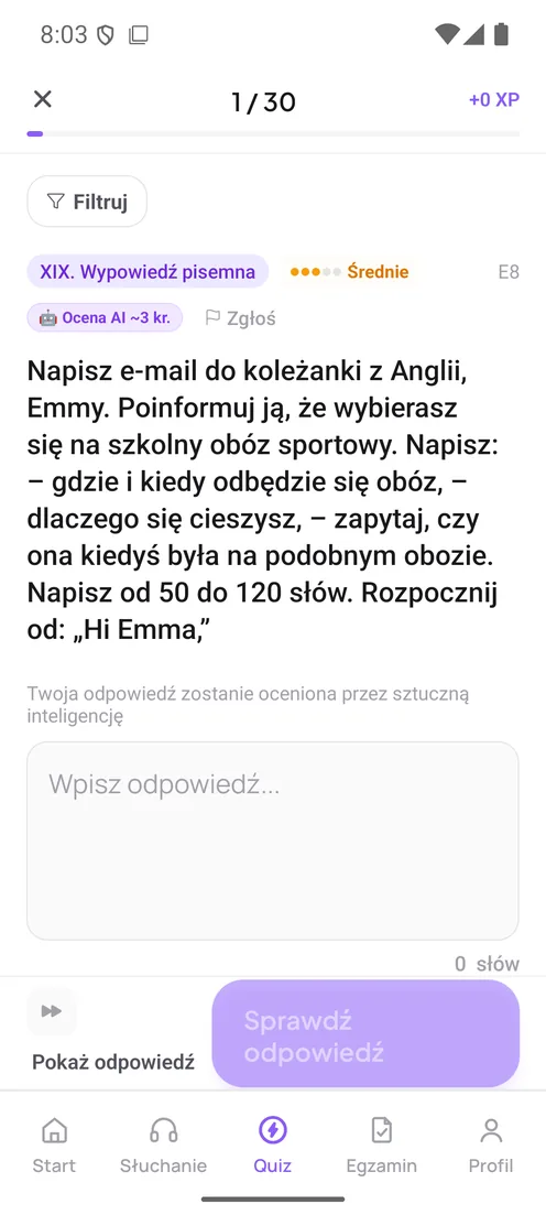 Zadanie pisemne w aplikacji z licznikiem słów