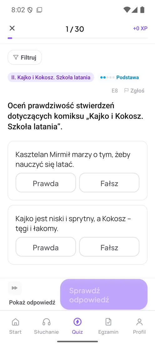 Zadanie z języka polskiego w aplikacji